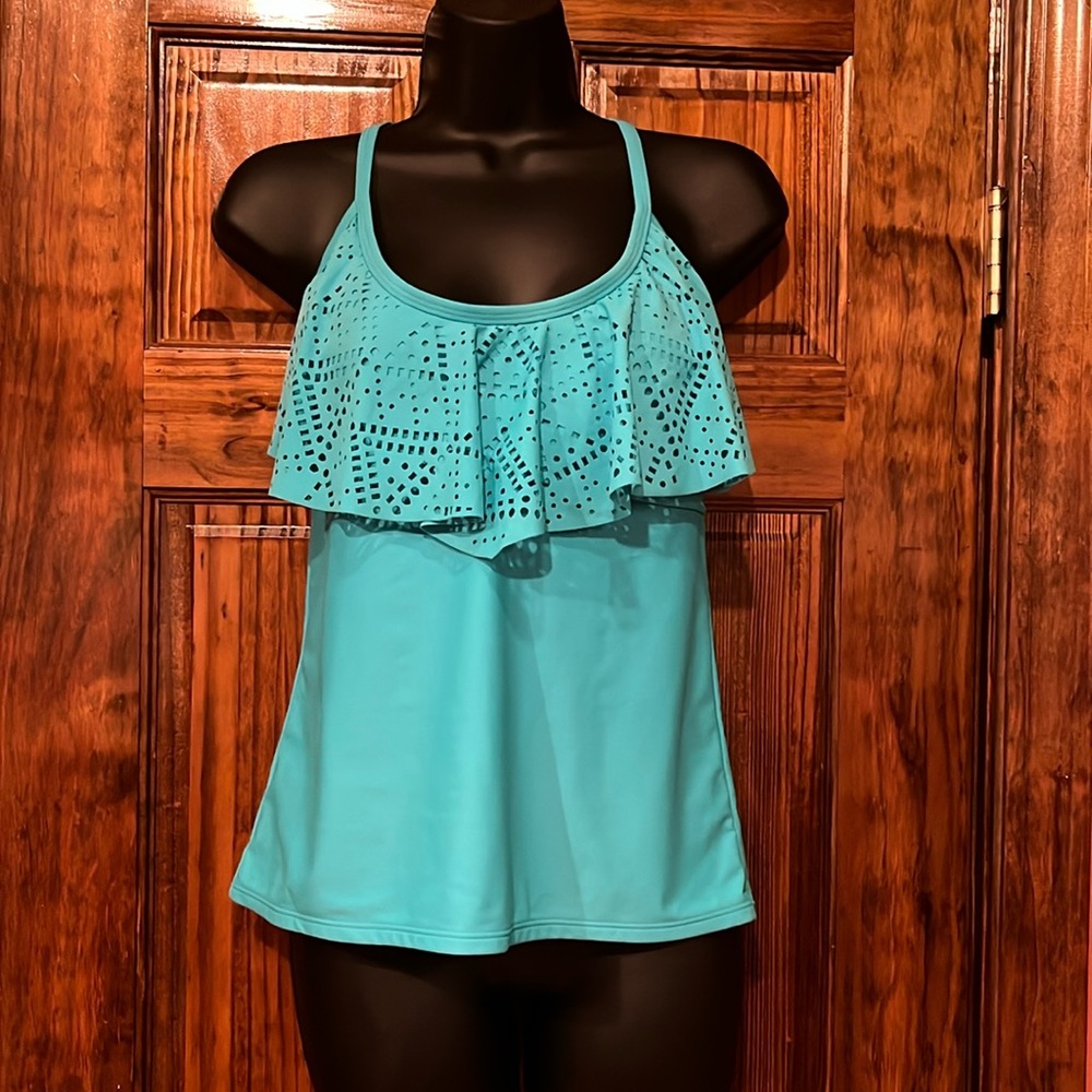 Aqua Macrame Racer Back Tankini Top